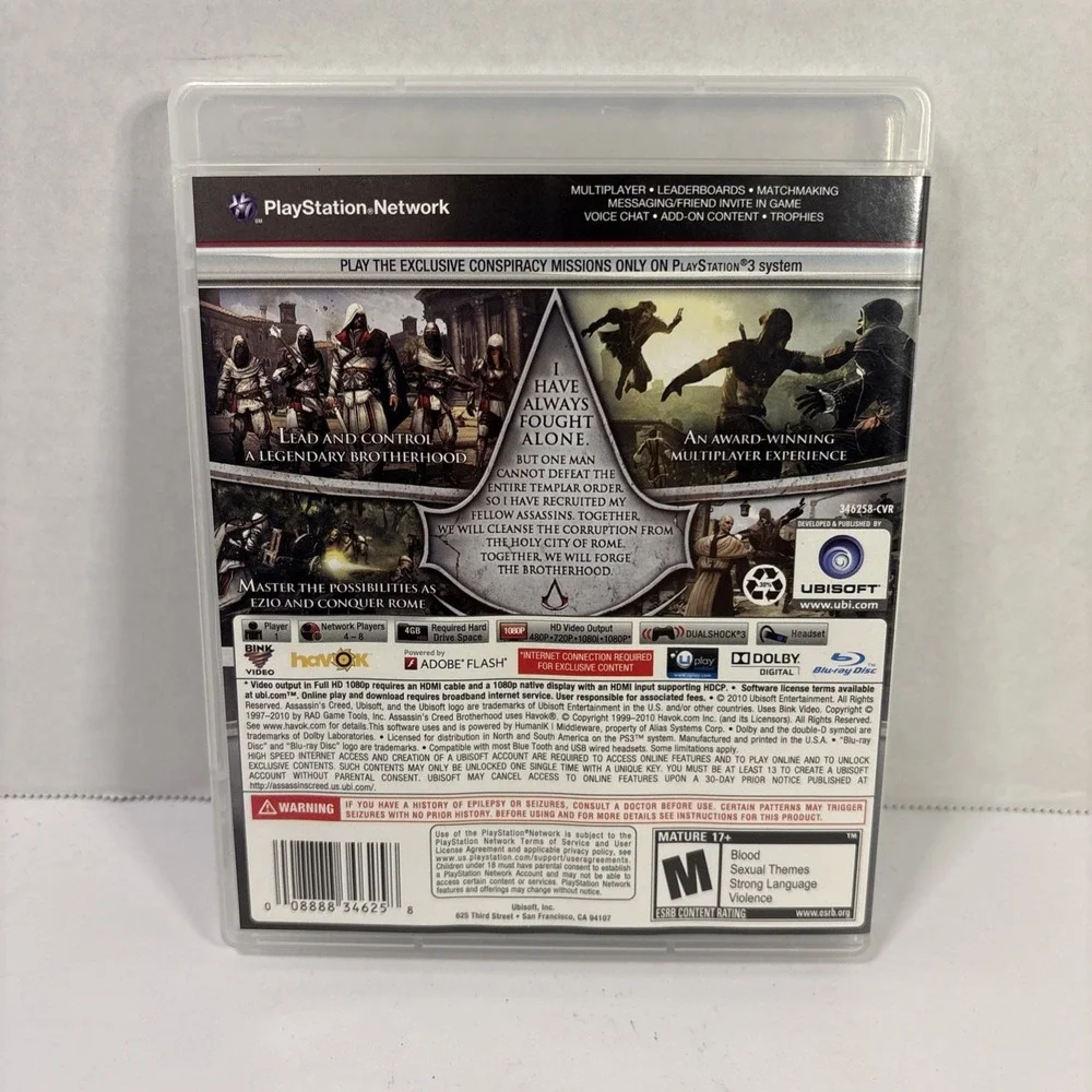 Assassins Creed Brotherhood Sony PlayStation 3 PS3 Action Adventure Game CIB